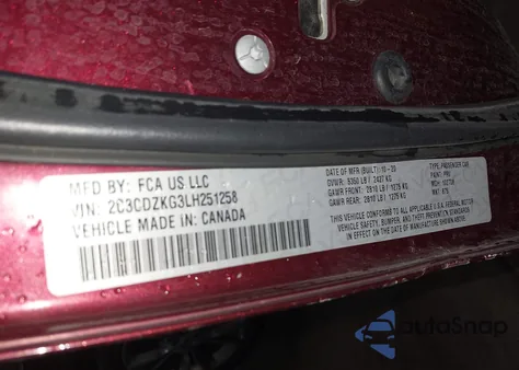 2020 Dodge Challenger Gt Awd z USA, uszkodzony, nr VIN 2C3CDZKG3LH251258